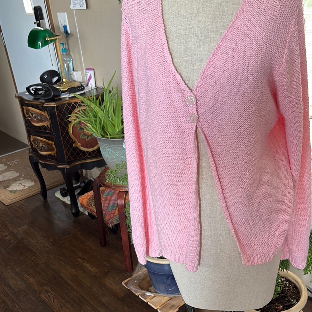 Carolyn Taylor Pink V-Neck Cardigan Sweater